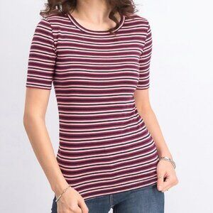 J. Crew Slim Perfect Crewneck T-shirt in Pink/Burgundy/Navy Stripes Size XS EUC
